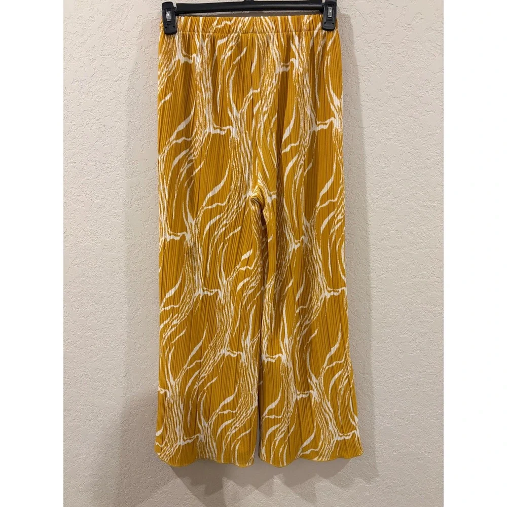 Rafaella Mustard Yellow White Abstract Pleated Wide Leg Pants Small - Picture 3 of 7
